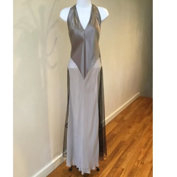 Vintage RARE Y2K VICTORIAS SECRET Silk Maxi Slip Dress Adjustable Silver Black
